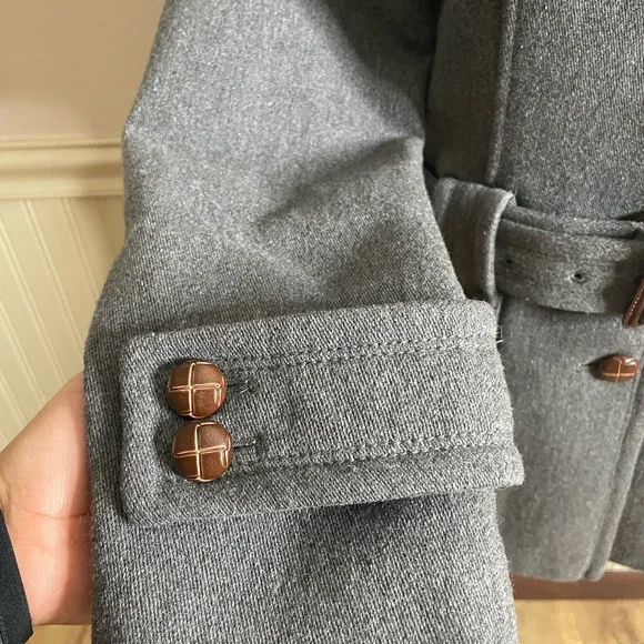 LOFT Charcoal Wool blend Belted Trench Coat size 8 - Picture 5 of 15